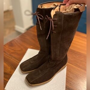 Little Eric Dark Brown Suede Boots Italy Size 36 Gum Sole Tall wedge